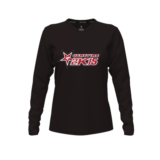 [CUS-DFW-TEES-PER-VNK-LSL-BLK-FYXS-LOGO1] Performance T-Shirt (Female Youth XS, Black, V Neck, Logo 1, Long Sleeve)